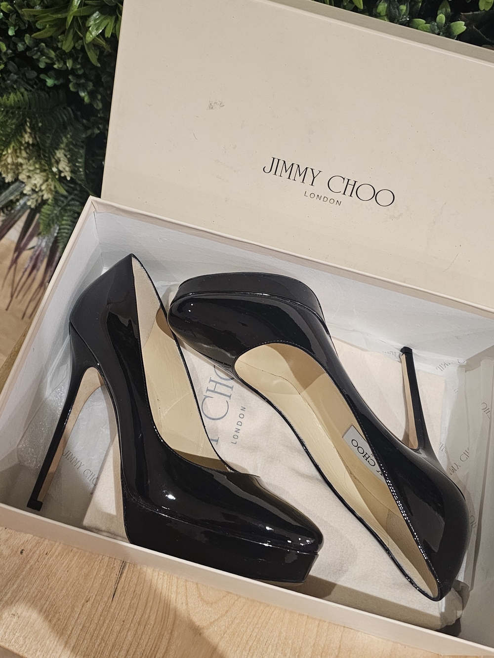 Jimmy Choo Black Patent Leather Platform Stiletto Pumps